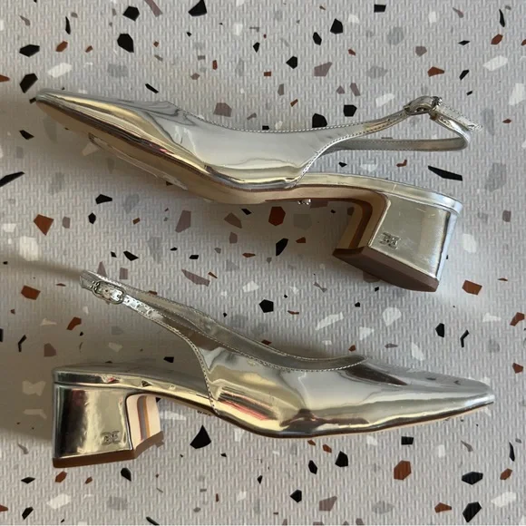 Sam Edelman Terra 50MM Patent Leather Slingback Pumps in Silver Size 8 - Picture 7 of 9